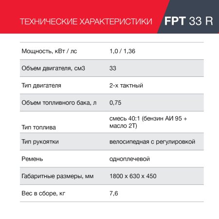 FUBAG Бензиновый триммер FPT 33R + Триммерная леска сечение витой квадрат L 130 м * 2.4 мм в ПОДАРОК в Пскове фото